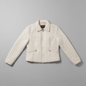 Utex Design Cream Quilted Zip Up Jacket, Women's Large, Off‎ White,   CA07101